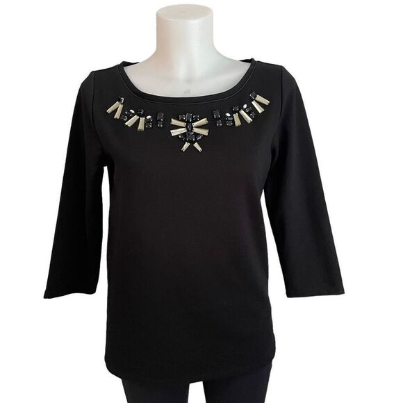 ANN‎ TAYLOR Black Chunky Embellished Round Neck Blouse size Small - Picture 1 of 9